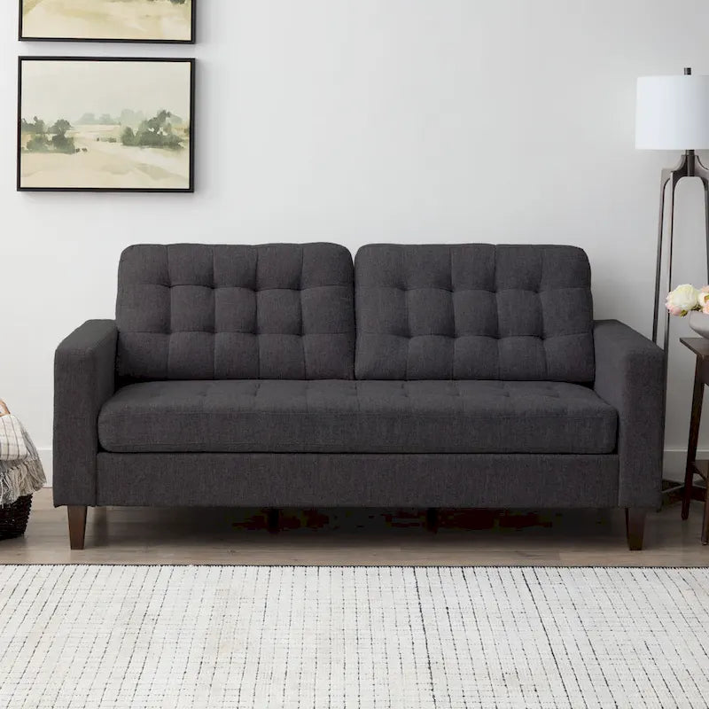 Sofá tapizado con brazos cuadrados - Óxido / Carbón / Azul marino / Gris / Negro / Verde / Camel sintético, 3 plazas
