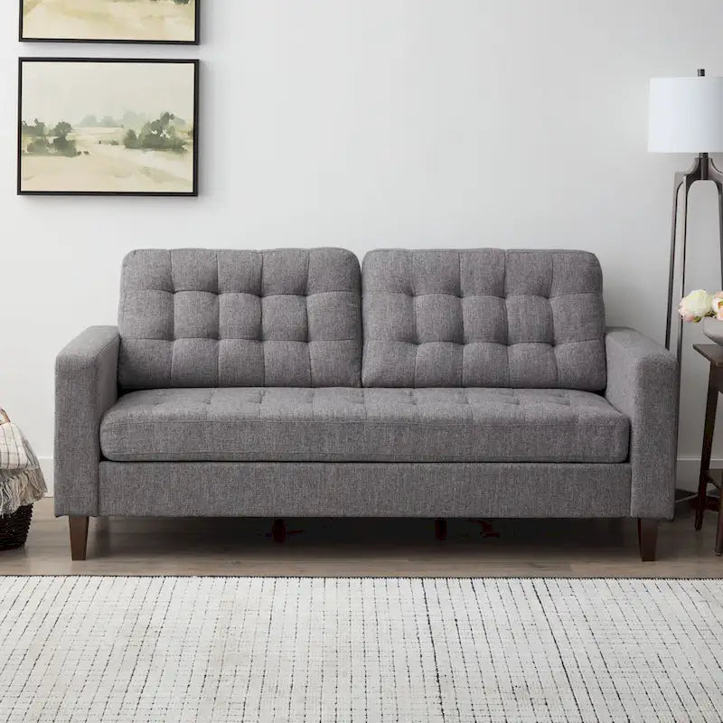 Sofá tapizado con brazos cuadrados - Óxido / Carbón / Azul marino / Gris / Negro / Verde / Camel sintético, 3 plazas