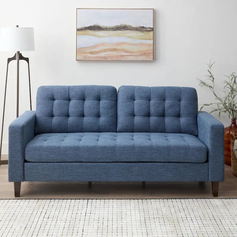 Sofá tapizado con brazos cuadrados - Óxido / Carbón / Azul marino / Gris / Negro / Verde / Camel sintético, 3 plazas