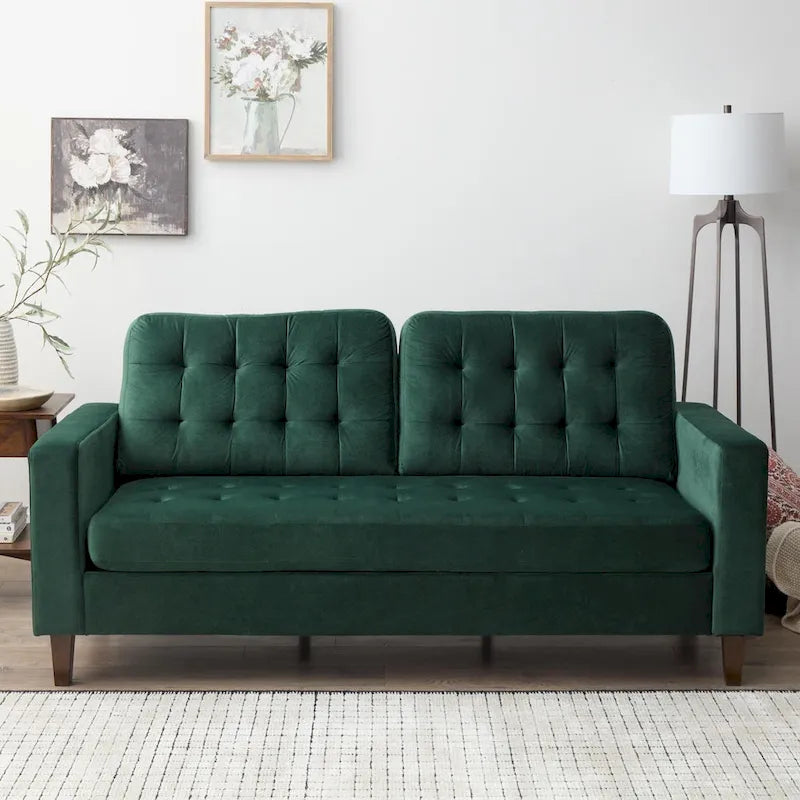 Sofá tapizado con brazos cuadrados - Óxido / Carbón / Azul marino / Gris / Negro / Verde / Camel sintético, 3 plazas