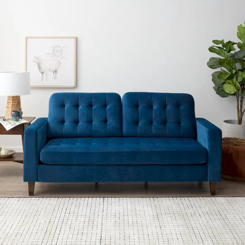 Sofá tapizado con brazos cuadrados - Óxido / Carbón / Azul marino / Gris / Negro / Verde / Camel sintético, 3 plazas