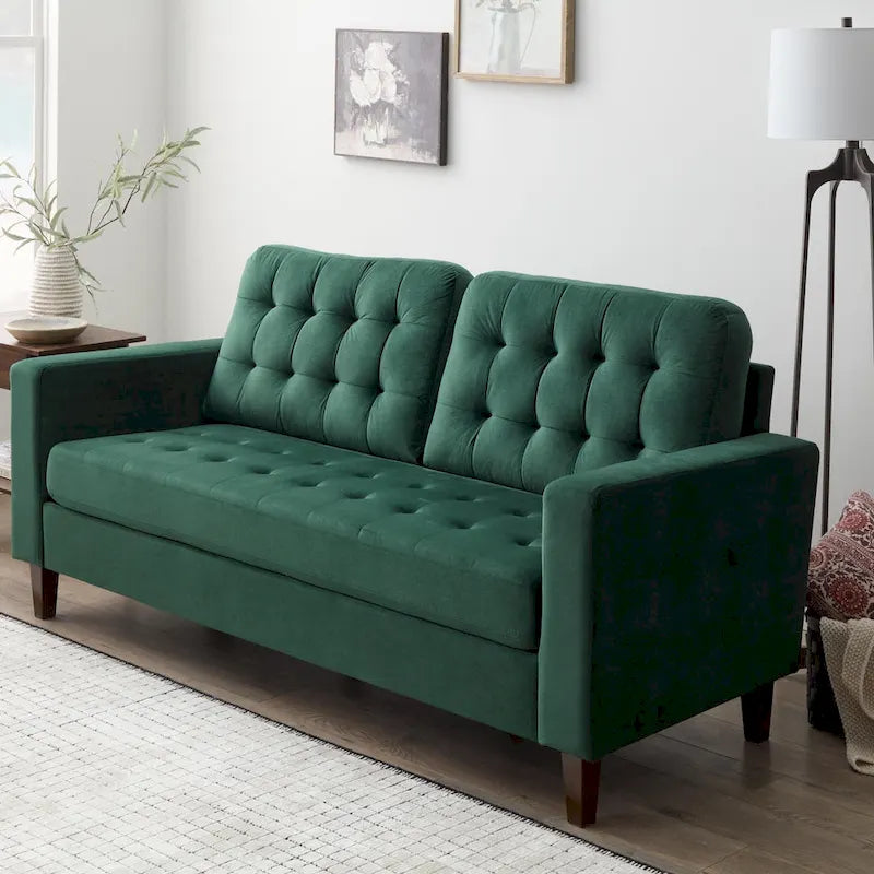 Sofá tapizado con brazos cuadrados - Óxido / Carbón / Azul marino / Gris / Negro / Verde / Camel sintético, 3 plazas
