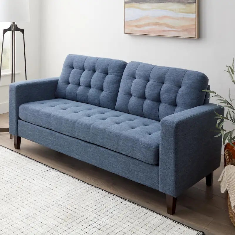 Sofá tapizado con brazos cuadrados - Óxido / Carbón / Azul marino / Gris / Negro / Verde / Camel sintético, 3 plazas