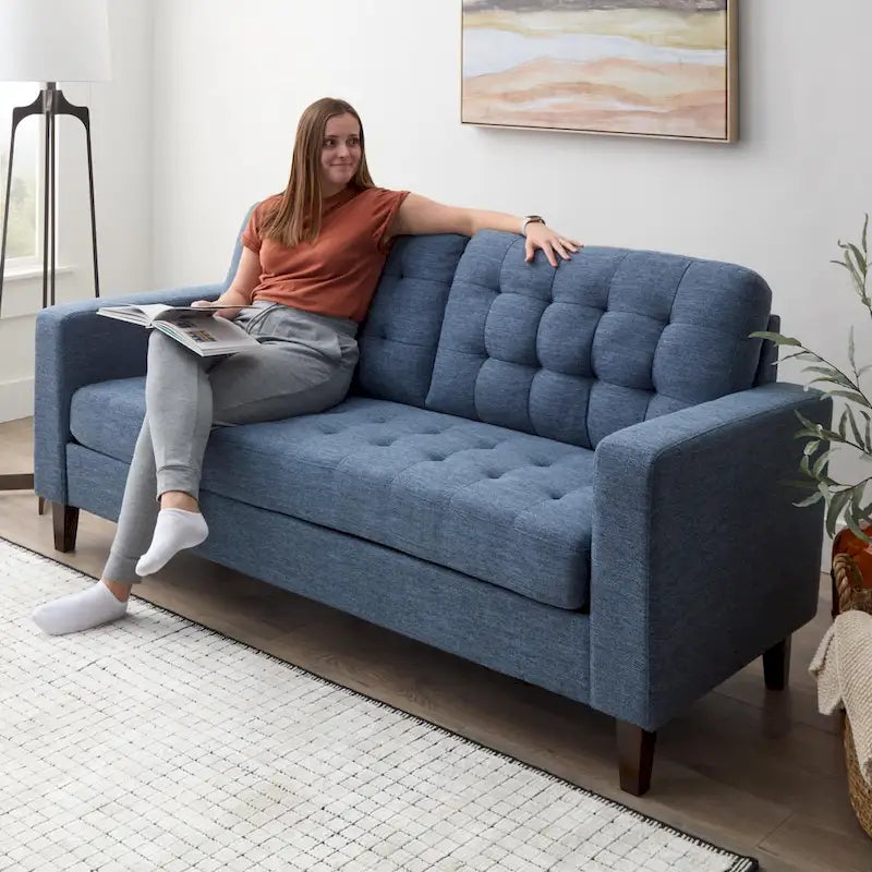 Sofá tapizado con brazos cuadrados - Óxido / Carbón / Azul marino / Gris / Negro / Verde / Camel sintético, 3 plazas