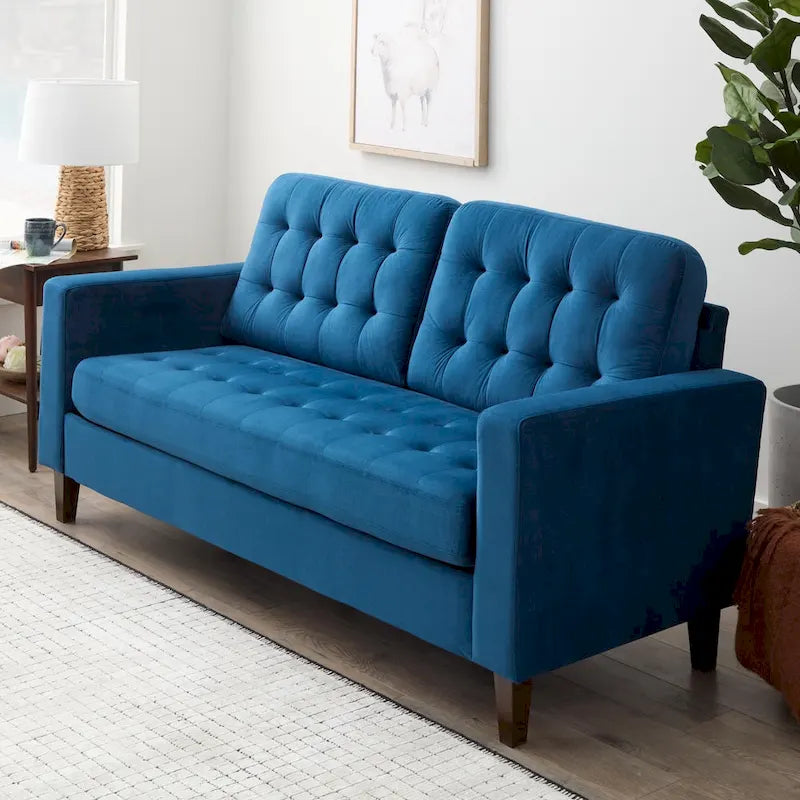Sofá tapizado con brazos cuadrados - Óxido / Carbón / Azul marino / Gris / Negro / Verde / Camel sintético, 3 plazas