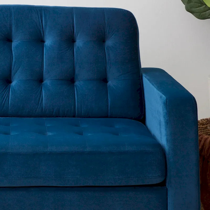Sofá tapizado con brazos cuadrados - Óxido / Carbón / Azul marino / Gris / Negro / Verde / Camel sintético, 3 plazas