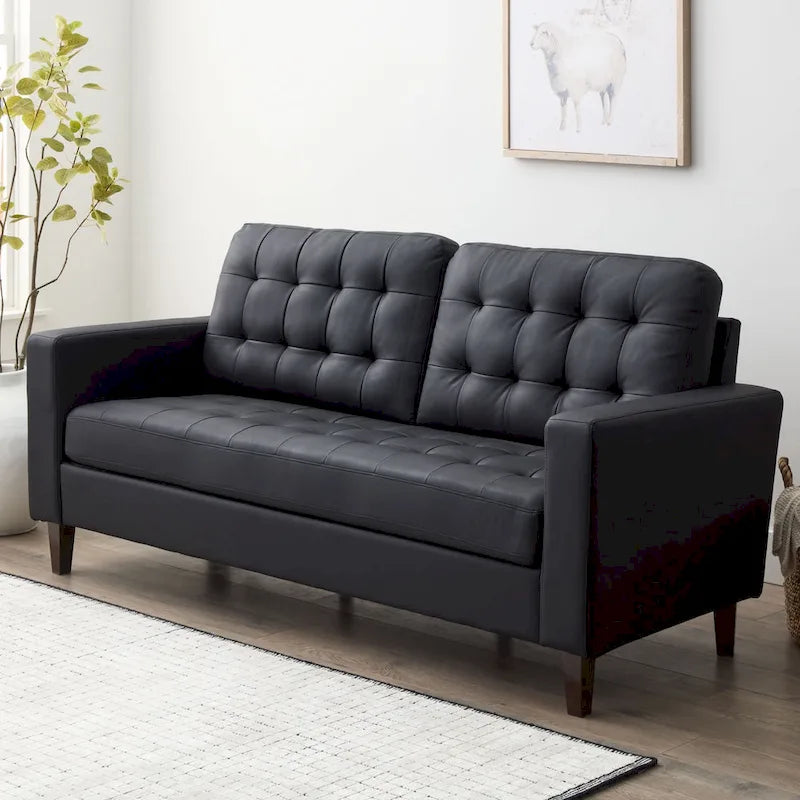 Sofá tapizado con brazos cuadrados - Óxido / Carbón / Azul marino / Gris / Negro / Verde / Camel sintético, 3 plazas