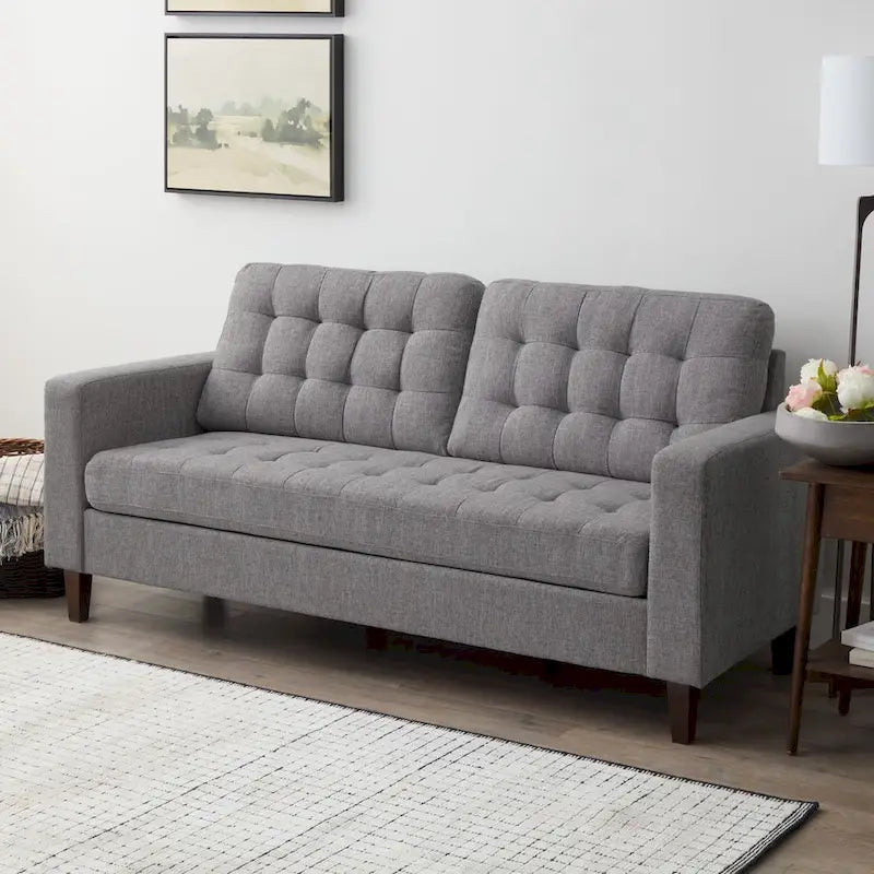 Sofá tapizado con brazos cuadrados - Óxido / Carbón / Azul marino / Gris / Negro / Verde / Camel sintético, 3 plazas