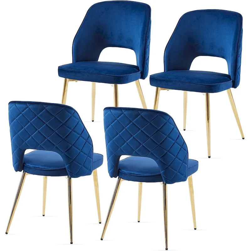 Silla de comedor Velvet Hollow-Back, juego de 4 – Beige / Azul oscuro / Negro / Verde oscuro / Gris / Rosa