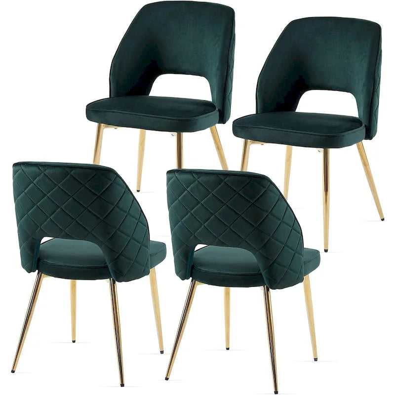 Silla de comedor Velvet Hollow-Back, juego de 4 – Beige / Azul oscuro / Negro / Verde oscuro / Gris / Rosa