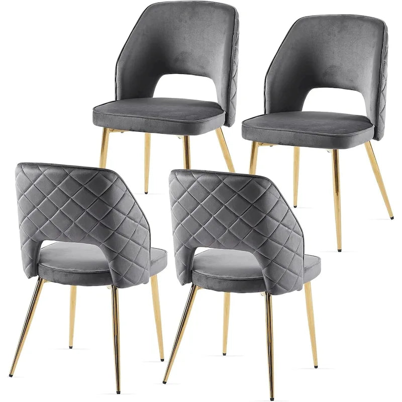 Silla de comedor Velvet Hollow-Back, juego de 4 – Beige / Azul oscuro / Negro / Verde oscuro / Gris / Rosa