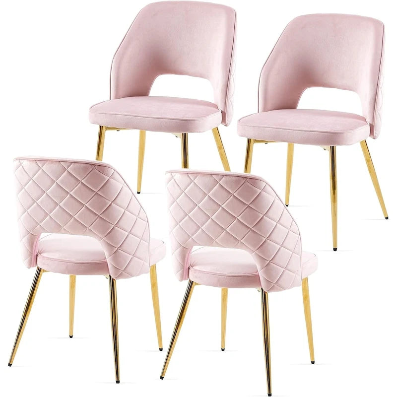 Silla de comedor Velvet Hollow-Back, juego de 4 – Beige / Azul oscuro / Negro / Verde oscuro / Gris / Rosa