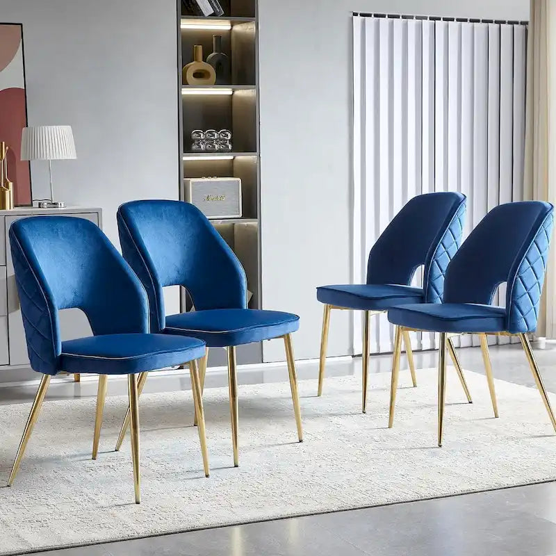 Silla de comedor Velvet Hollow-Back, juego de 4 – Beige / Azul oscuro / Negro / Verde oscuro / Gris / Rosa