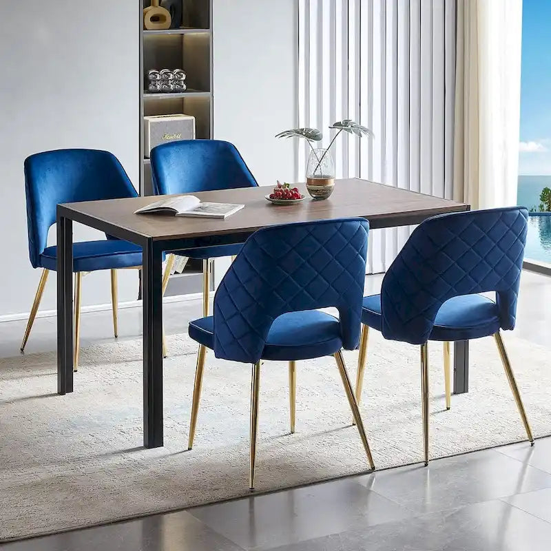 Silla de comedor Velvet Hollow-Back, juego de 4 – Beige / Azul oscuro / Negro / Verde oscuro / Gris / Rosa