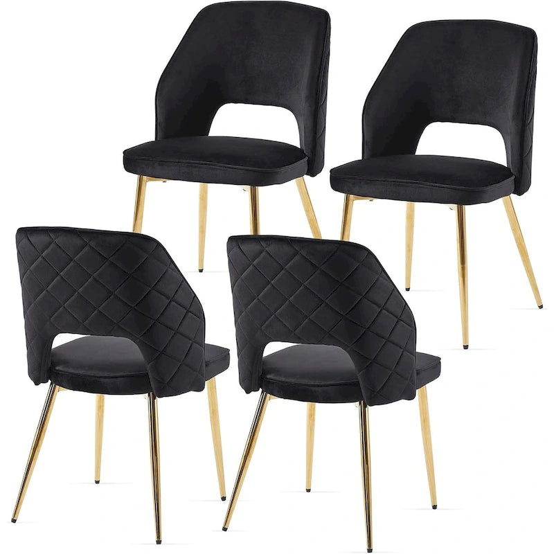 Silla de comedor Velvet Hollow-Back, juego de 4 – Beige / Azul oscuro / Negro / Verde oscuro / Gris / Rosa