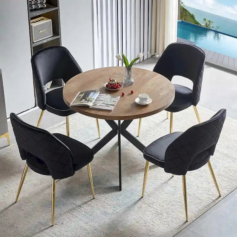 Silla de comedor Velvet Hollow-Back, juego de 4 – Beige / Azul oscuro / Negro / Verde oscuro / Gris / Rosa