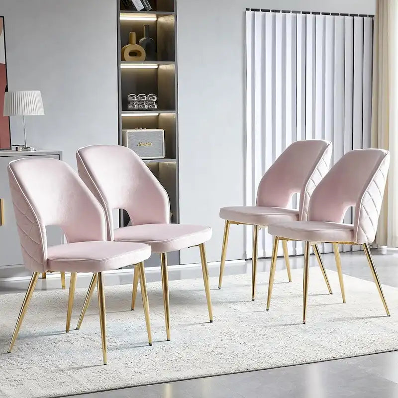 Silla de comedor Velvet Hollow-Back, juego de 4 – Beige / Azul oscuro / Negro / Verde oscuro / Gris / Rosa