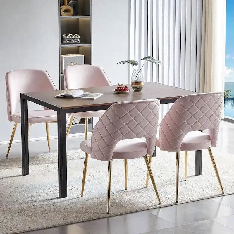 Silla de comedor Velvet Hollow-Back, juego de 4 – Beige / Azul oscuro / Negro / Verde oscuro / Gris / Rosa