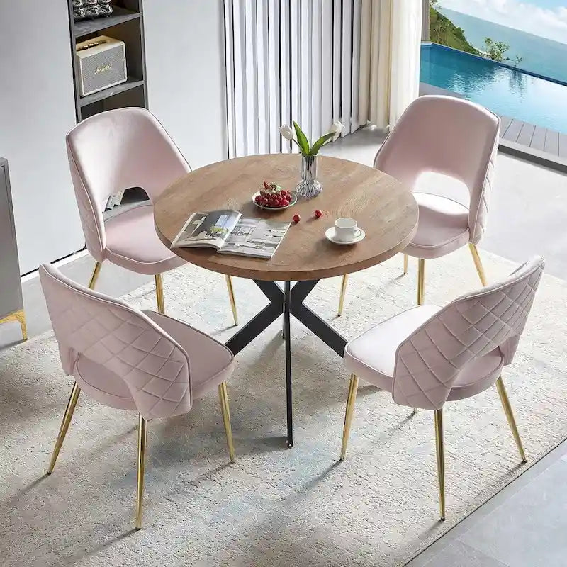 Silla de comedor Velvet Hollow-Back, juego de 4 – Beige / Azul oscuro / Negro / Verde oscuro / Gris / Rosa