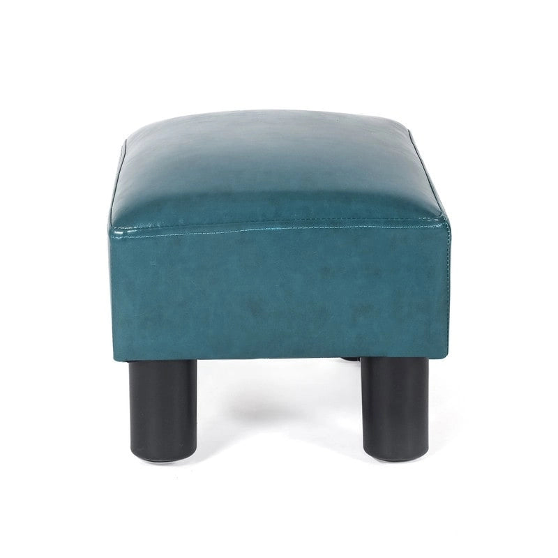 Puf otomano cuadrado de piel sintética – Azul pavo real / Amarillo / Multicolor – Asiento individual
