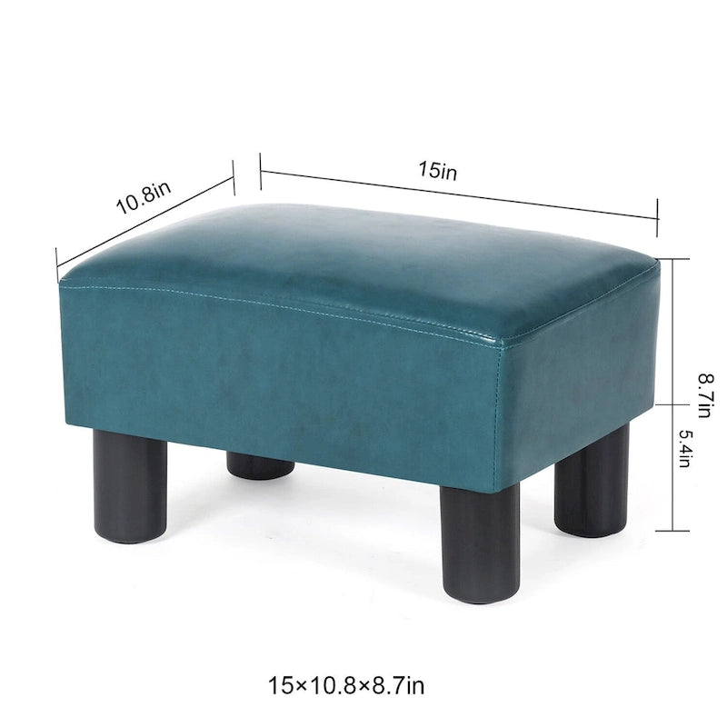 Puf otomano cuadrado de piel sintética – Azul pavo real / Amarillo / Multicolor – Asiento individual