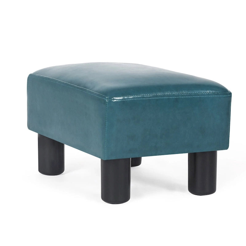 Puf otomano cuadrado de piel sintética – Azul pavo real / Amarillo / Multicolor – Asiento individual