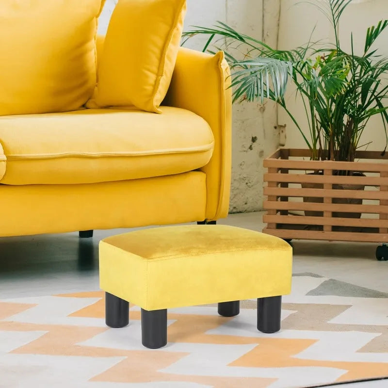 Puf otomano cuadrado de piel sintética – Azul pavo real / Amarillo / Multicolor – Asiento individual