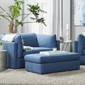 Sillón acurrucador de respaldo de almohada de gran tamaño en gris carbón/azul marino con otomana, para 1 o 2 personas
