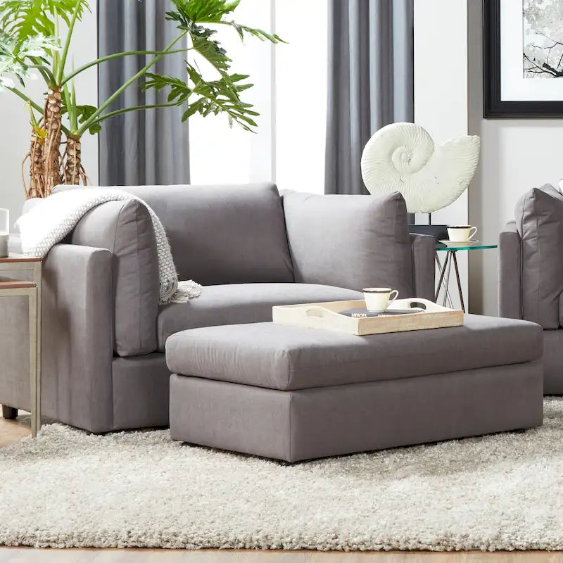 Sillón acurrucador de respaldo de almohada de gran tamaño en gris carbón/azul marino con otomana, para 1 o 2 personas
