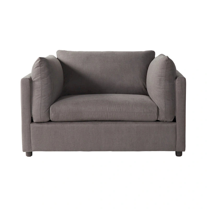 Sillón acurrucador de respaldo de almohada de gran tamaño en gris carbón/azul marino con otomana, para 1 o 2 personas