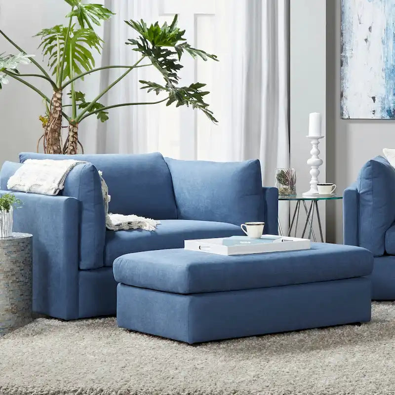 Sillón acurrucador de respaldo de almohada de gran tamaño en gris carbón/azul marino con otomana, para 1 o 2 personas
