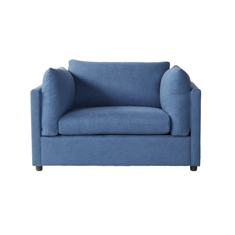 Sillón acurrucador de respaldo de almohada de gran tamaño en gris carbón/azul marino con otomana, para 1 o 2 personas