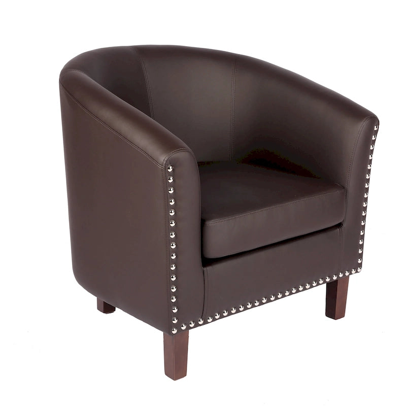 Sillón individual tipo barril de piel sintética con detalles de tachuelas
