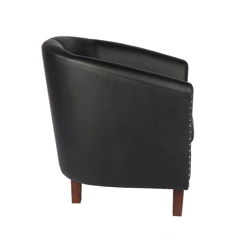 Sillón individual tipo barril de piel sintética con detalles de tachuelas