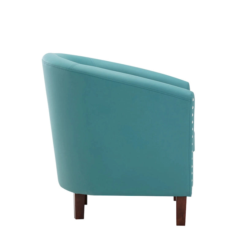 Sillón individual tipo barril de piel sintética con detalles de tachuelas