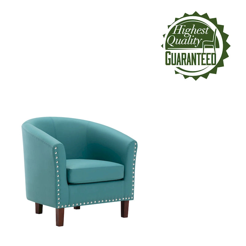 Sillón individual tipo barril de piel sintética con detalles de tachuelas