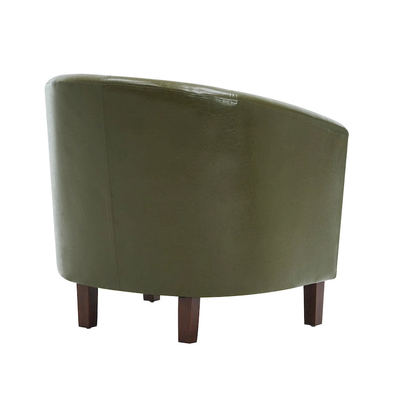 Sillón individual tipo barril de piel sintética con detalles de tachuelas