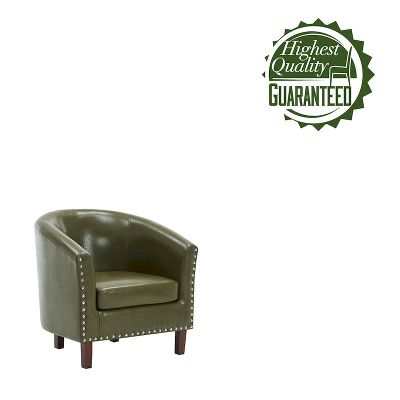 Sillón individual tipo barril de piel sintética con detalles de tachuelas