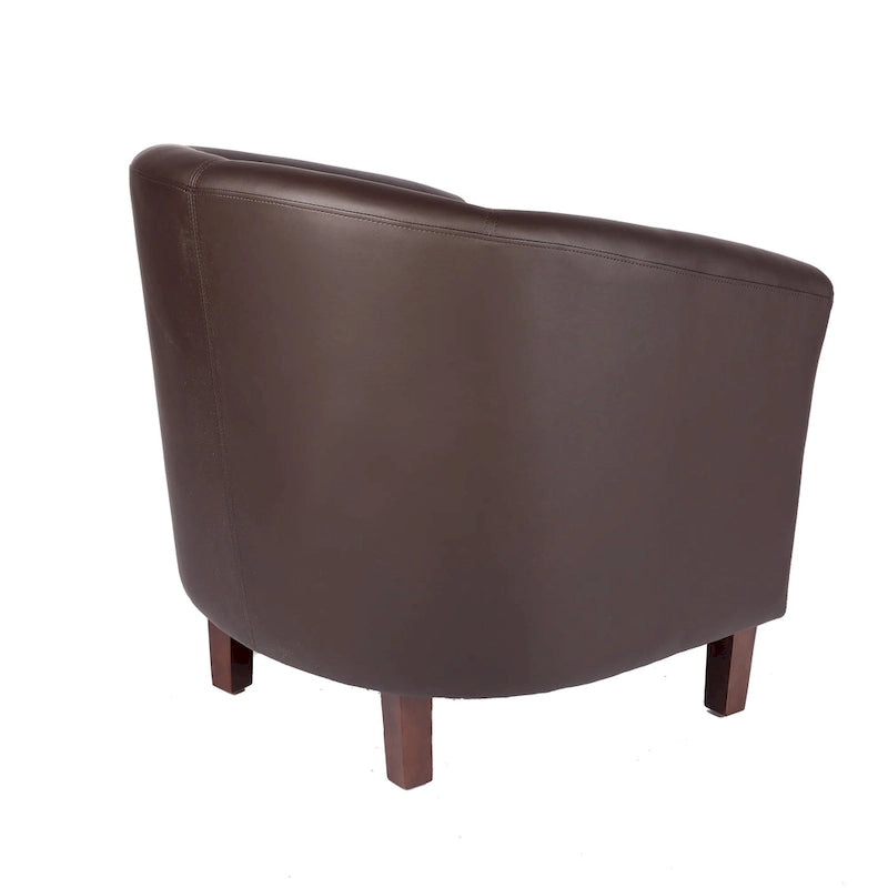Sillón individual tipo barril de piel sintética con detalles de tachuelas