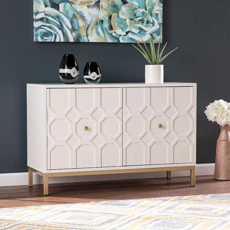 Mueble auxiliar de 2 puertas blanco/negro con herrajes dorados, montaje por 1 persona