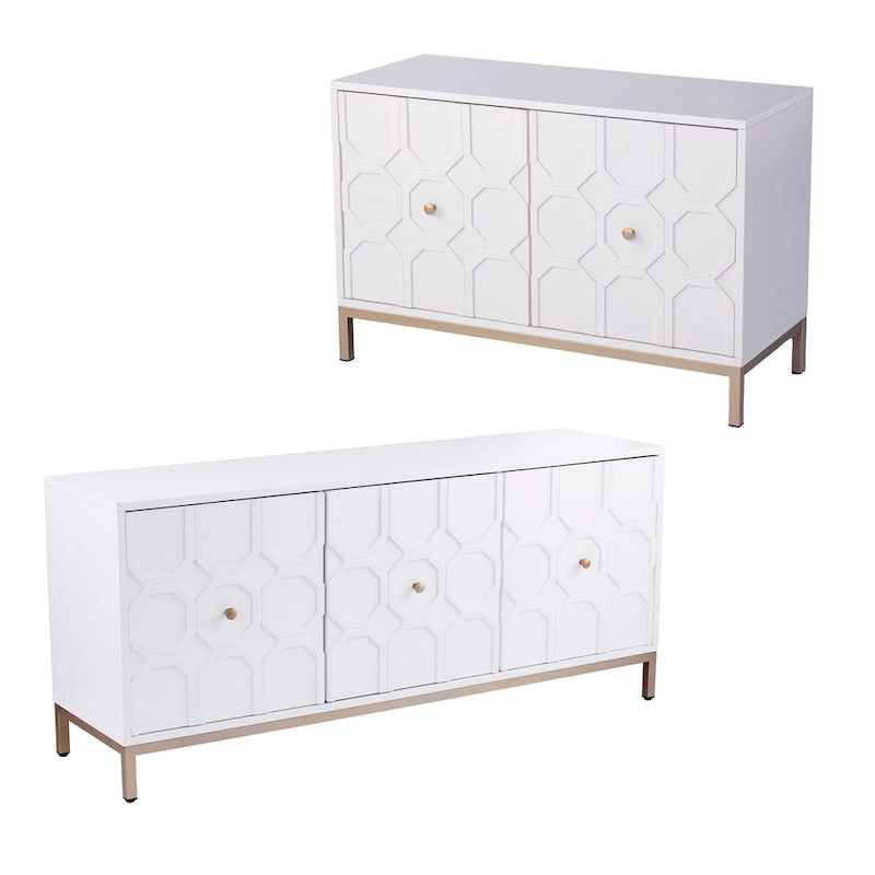 Mueble auxiliar de 2 puertas blanco/negro con herrajes dorados, montaje por 1 persona