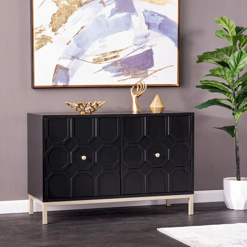 Mueble auxiliar de 2 puertas blanco/negro con herrajes dorados, montaje por 1 persona