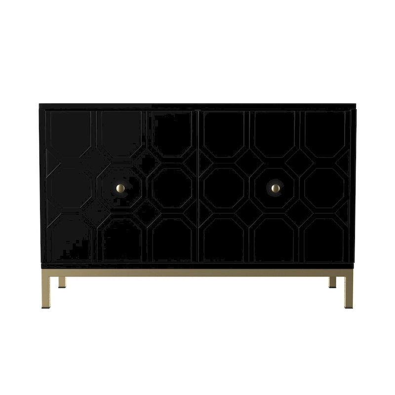 Mueble auxiliar de 2 puertas blanco/negro con herrajes dorados, montaje por 1 persona