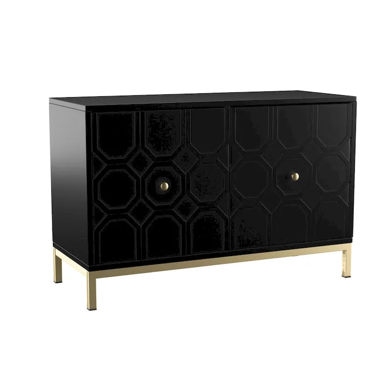 Mueble auxiliar de 2 puertas blanco/negro con herrajes dorados, montaje por 1 persona