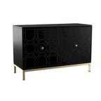 Mueble auxiliar de 2 puertas blanco/negro con herrajes dorados, montaje por 1 persona