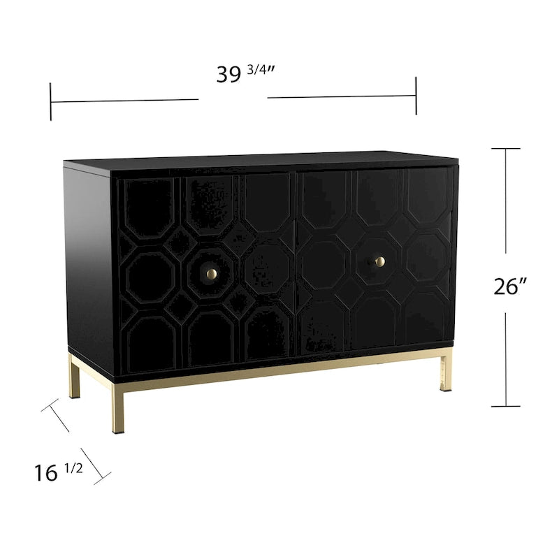 Mueble auxiliar de 2 puertas blanco/negro con herrajes dorados, montaje por 1 persona