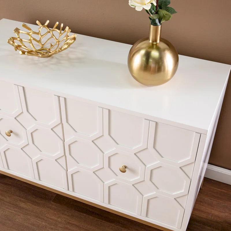 Mueble auxiliar de 2 puertas blanco/negro con herrajes dorados, montaje por 1 persona