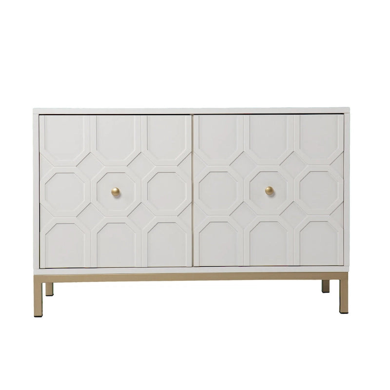Mueble auxiliar de 2 puertas blanco/negro con herrajes dorados, montaje por 1 persona