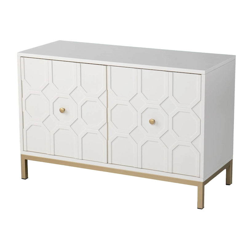 Mueble auxiliar de 2 puertas blanco/negro con herrajes dorados, montaje por 1 persona