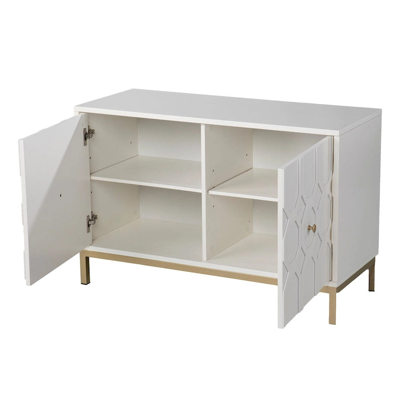 Mueble auxiliar de 2 puertas blanco/negro con herrajes dorados, montaje por 1 persona